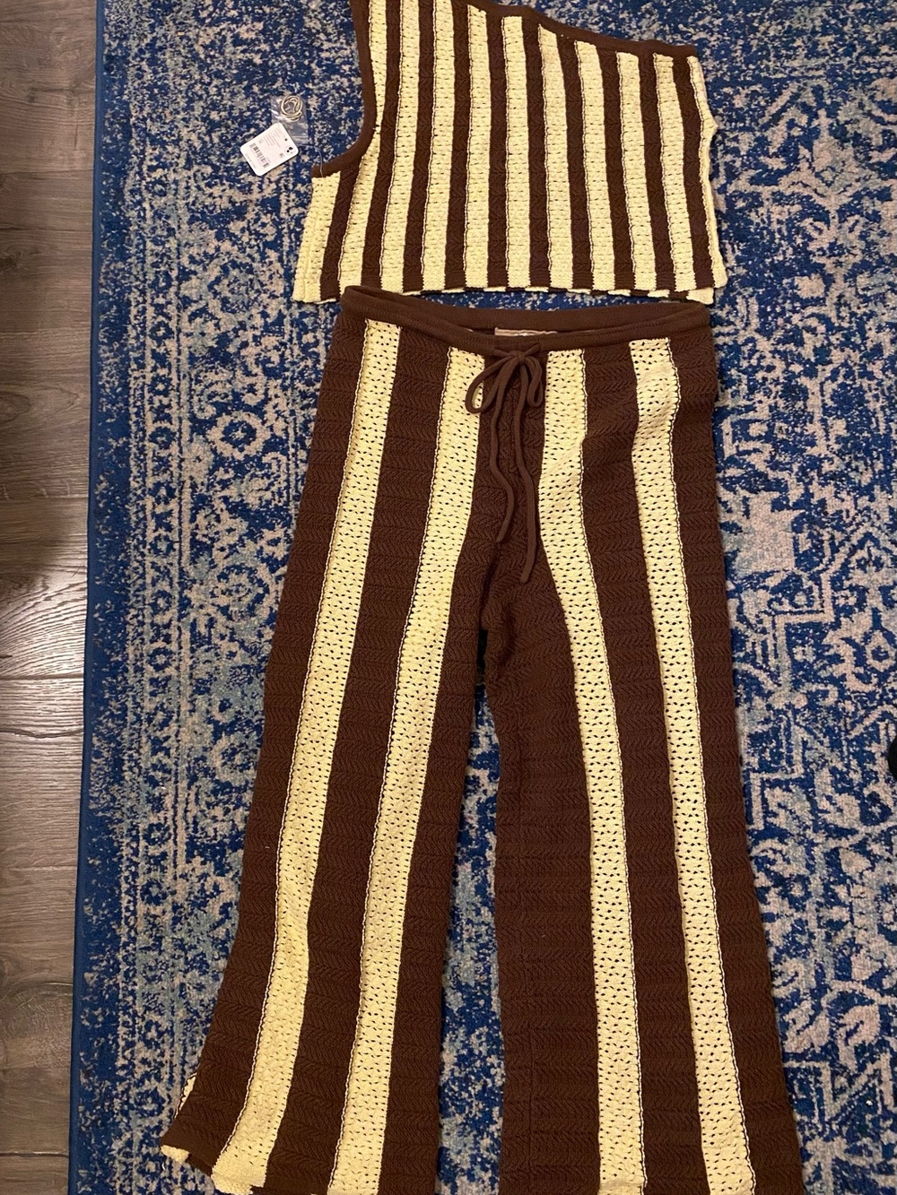 Free People Striped Knit Joggers and Top in Brown and Cream - Picture 2 of 4